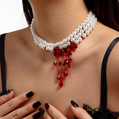 CRIMSON VEIL PEARL CHOKER