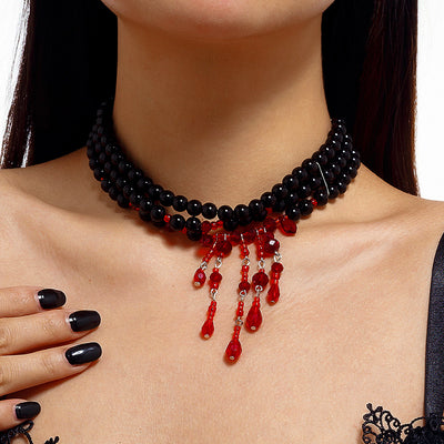 CRIMSON VEIL PEARL CHOKER