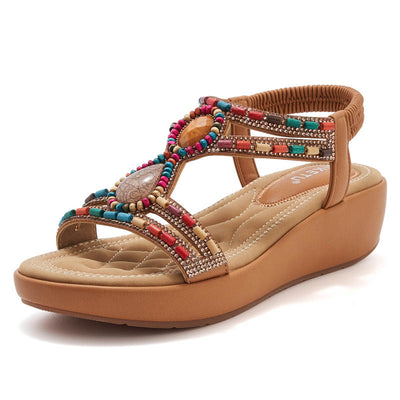 CALISTA BEADED WEDGE SANDALS