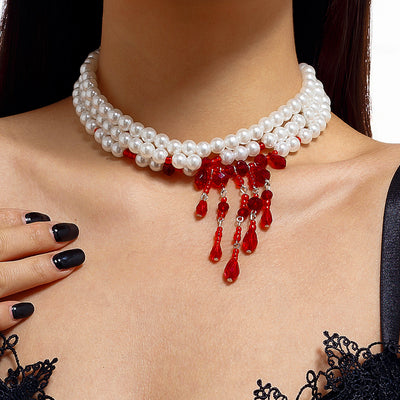 CRIMSON VEIL PEARL CHOKER