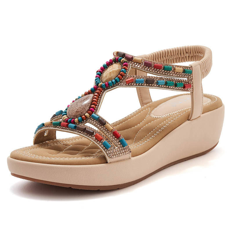 CALISTA BEADED WEDGE SANDALS