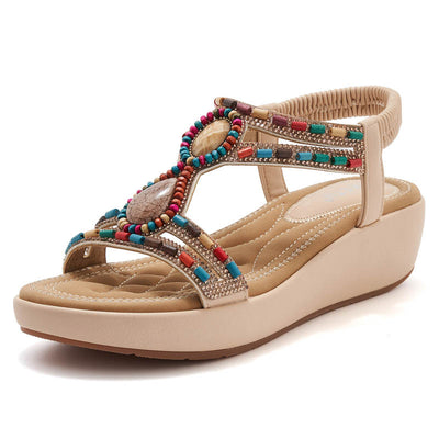 CALISTA BEADED WEDGE SANDALS