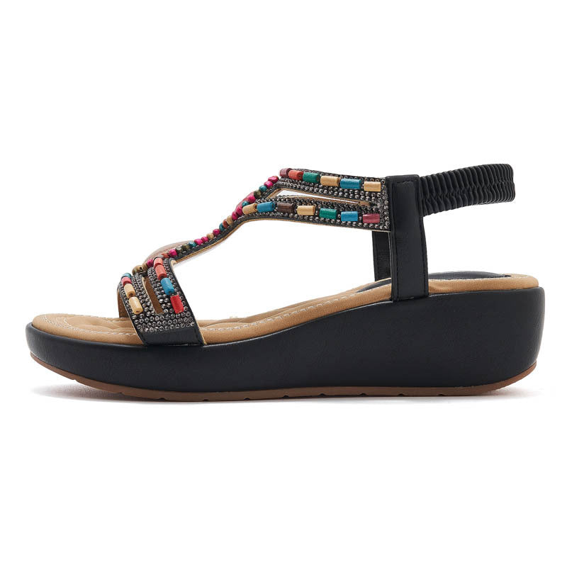 CALISTA BEADED WEDGE SANDALS