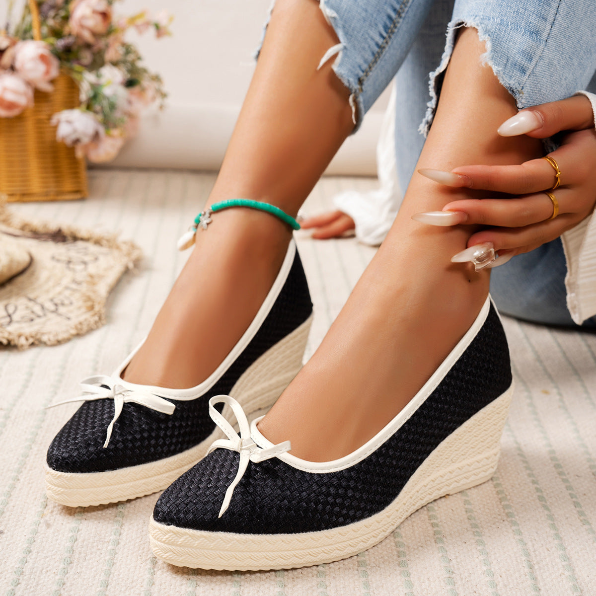 MALENA BOW WEDGE HEELS