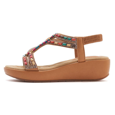 CALISTA BEADED WEDGE SANDALS