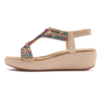 CALISTA BEADED WEDGE SANDALS